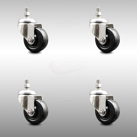 Service Caster 3 Inch 316SS Hard Rubber Wheel Swivel 1/2 Inch Threaded Stem Caster Set SCC SCC-SS316TS20S314-HRS-121315-4